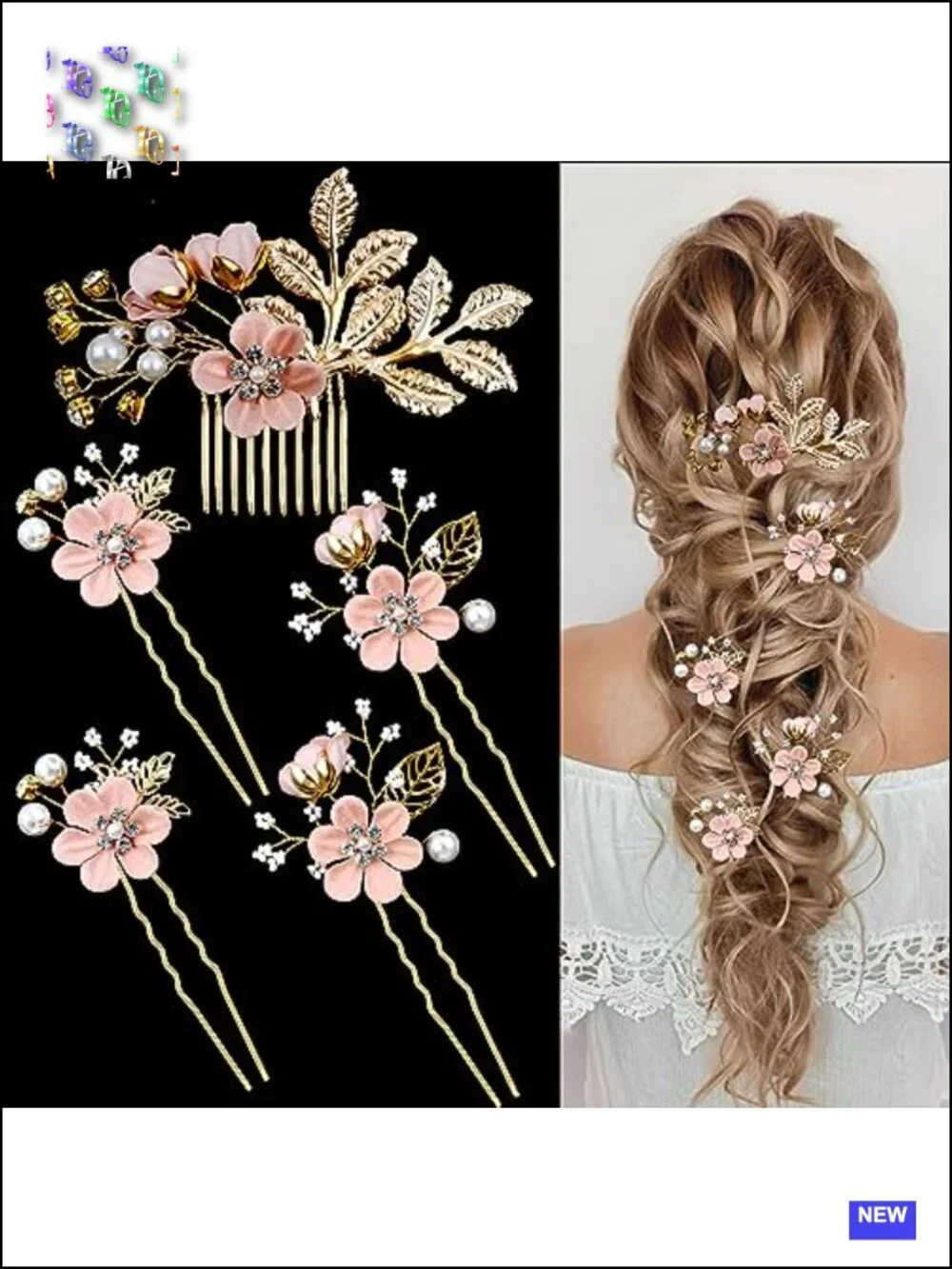Bridal Hair Pins Set Crystal Pearl Rhinestone Floral Updo Clips 5pc